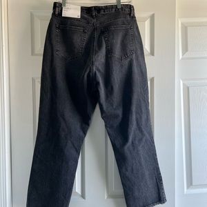 Straight crop, high rise, curvy fit distressed jeans